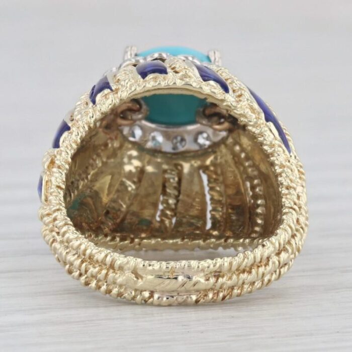 vintage turquoise diamond enamel cocktail ring 14k yellow gold size 575 1760