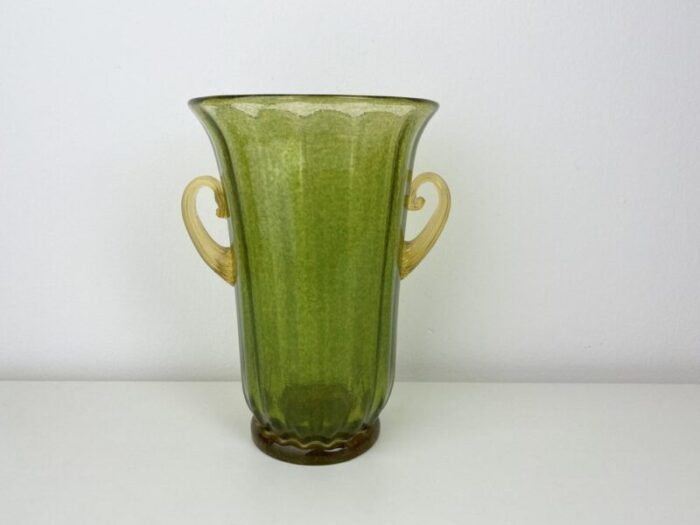 vintage vase in murano glass with flocked green and yellow from maestro silvano signoretto 2