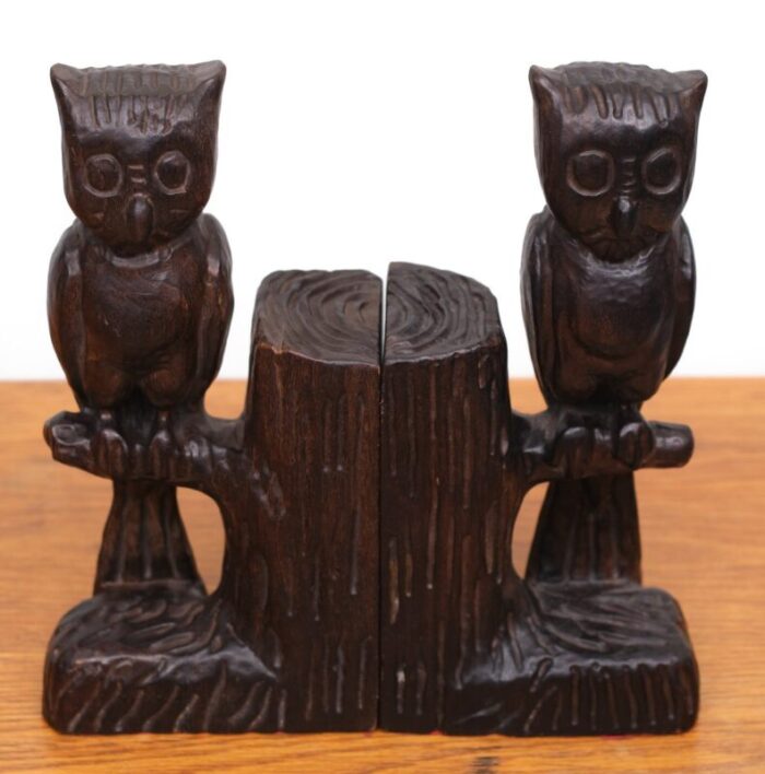 vintage wood owl bookends spain 1960s set of 2 2