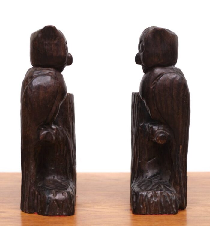 vintage wood owl bookends spain 1960s set of 2 3