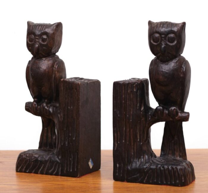 vintage wood owl bookends spain 1960s set of 2 4