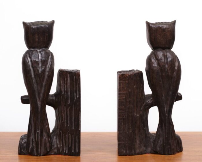 vintage wood owl bookends spain 1960s set of 2 6