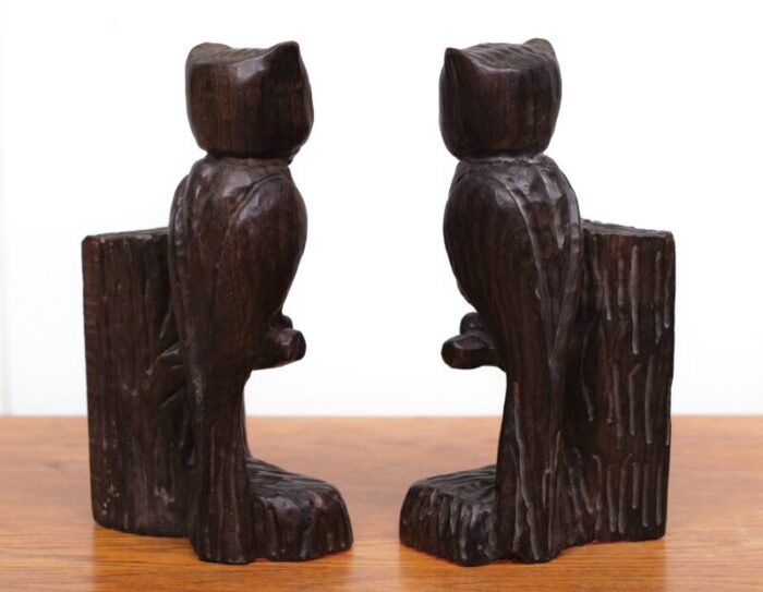 vintage wood owl bookends spain 1960s set of 2 8