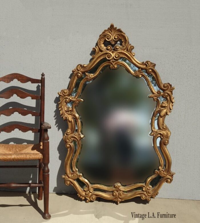 vtg large gold wall mantle mirror french rococo louis xvi ornate flourishes 5102