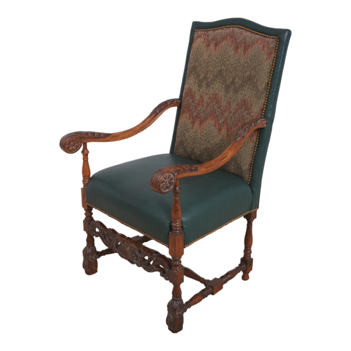 woodmark green leather french louis xiv style throne chair 6147