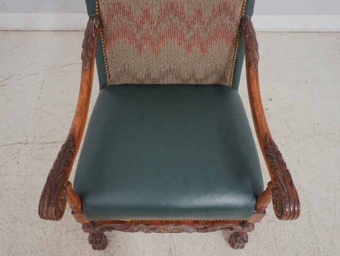 woodmark green leather french louis xiv style throne chair 8826