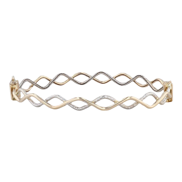 woven 2 toned bangle bracelet 14k yellow white gold 675 57mm 7810