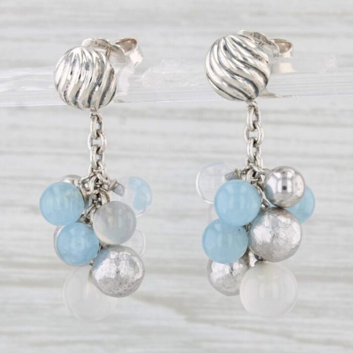 yurman elements bead aquamarine chalcedony earrings sterling silver 14k gold 2 pieces 1163