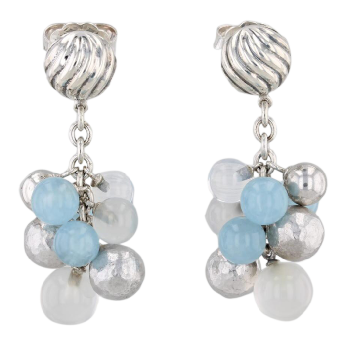 yurman elements bead aquamarine chalcedony earrings sterling silver 14k gold 2 pieces 9922